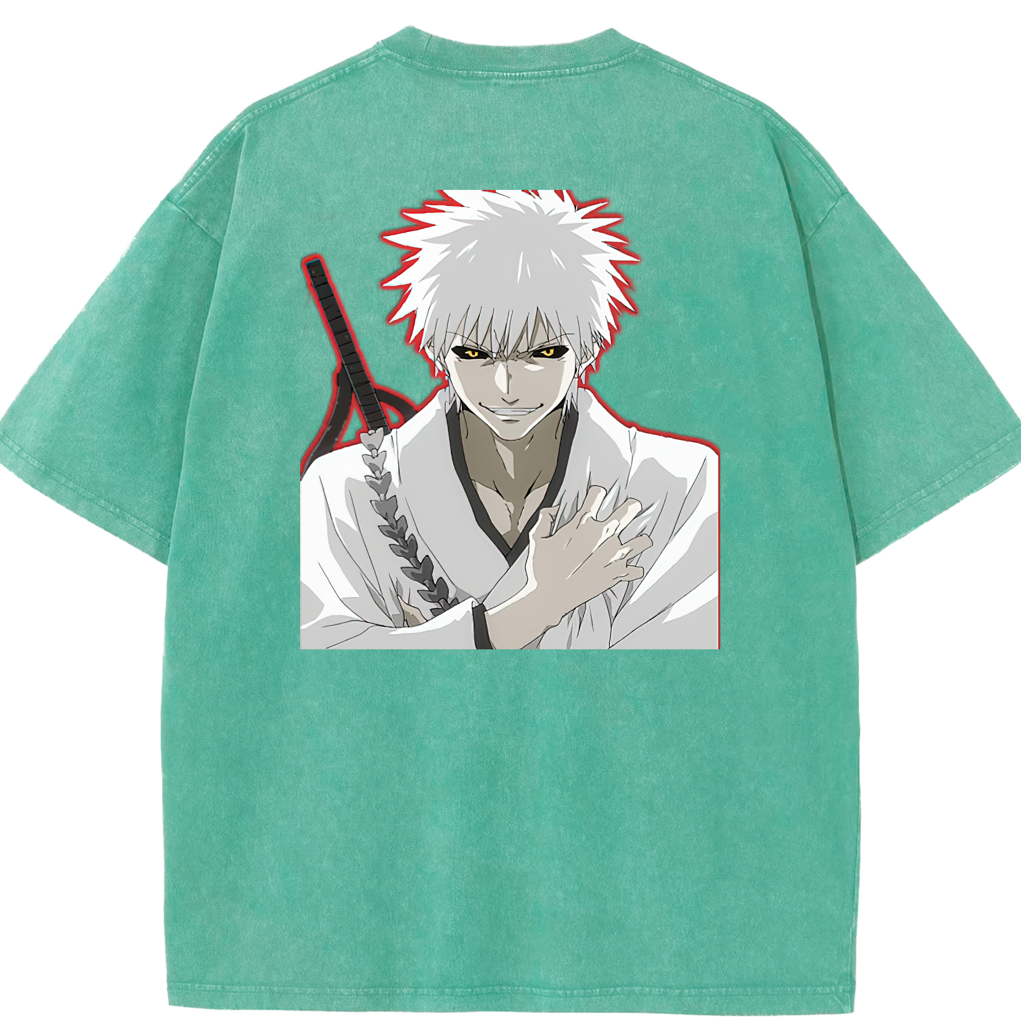 （画像用） ブリーチ 黒崎一護（くろさき いちご）BLEACH Kurosaki Ichigo 綿100% ヴィンテージ風 半袖Tシャツ（背面プリント）